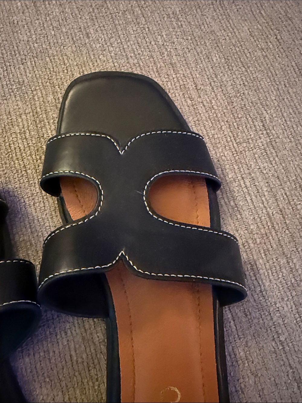 Black Leather Slide Sandals - Women's Casual Slip-On - Picture 3 of 5